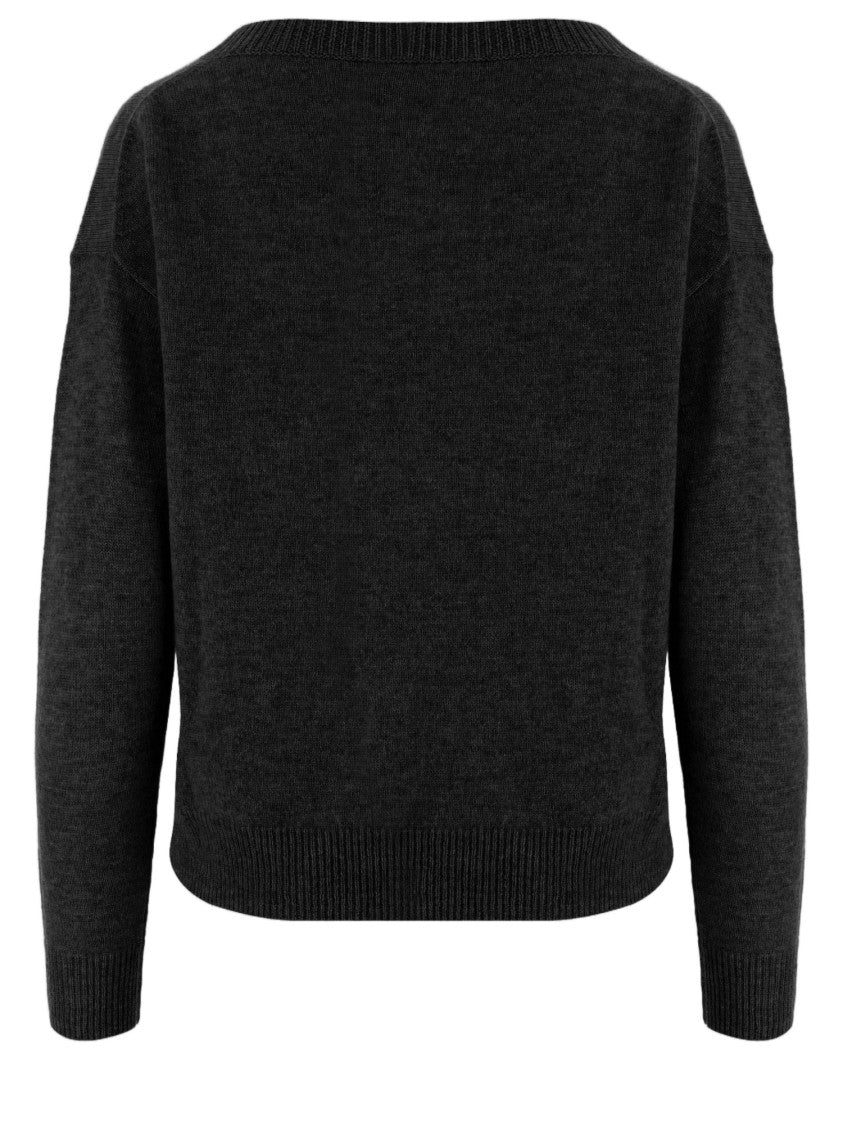 Allude Black Ribbed Crewneck Cashmere Sweater