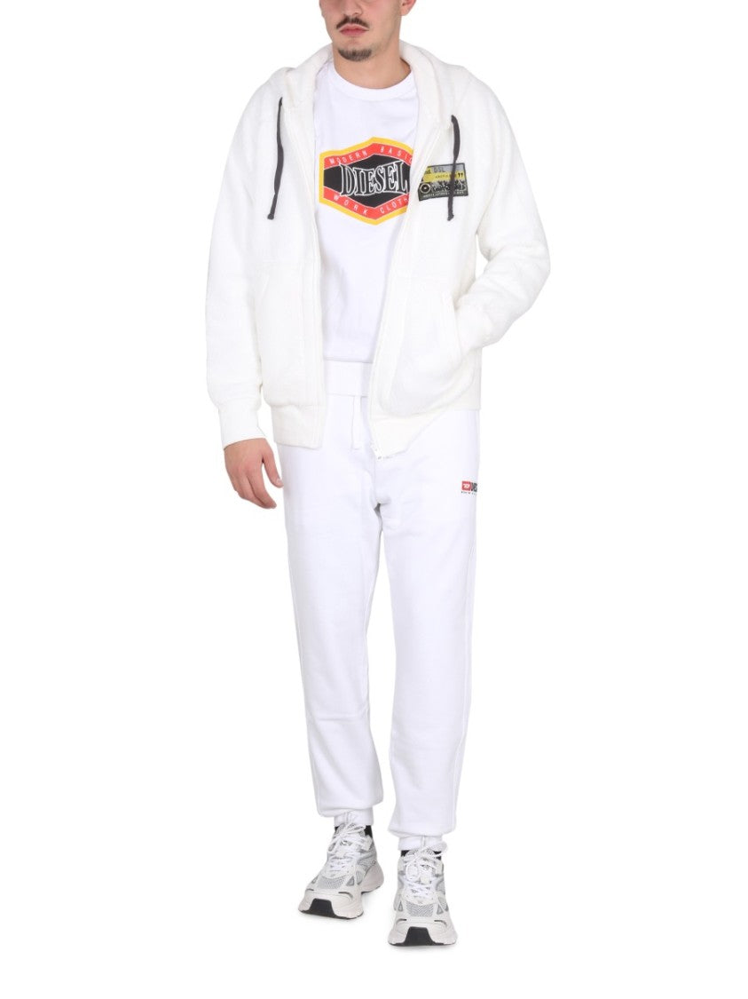 Diesel White Hooded Sweatshirt With Relaxed Fit
