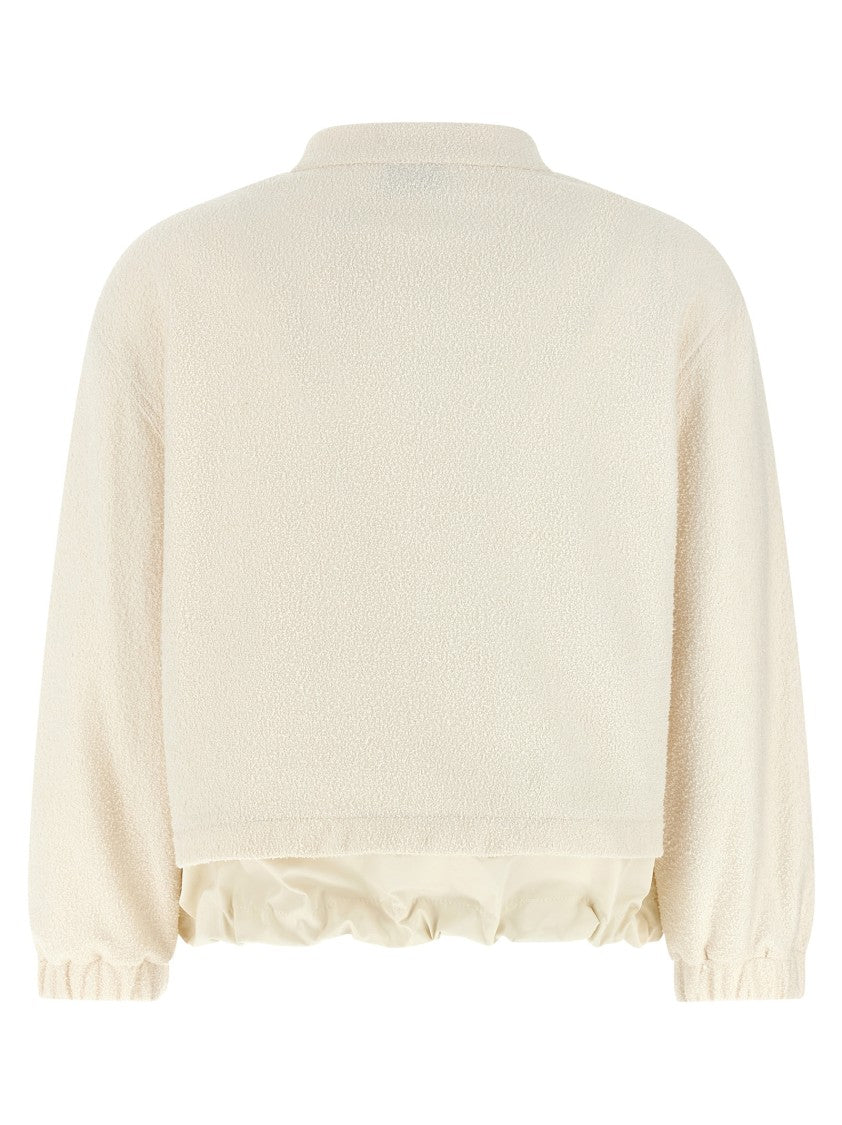 Moncler Flared Bouclé Cardigan With High Neck And Logo Patch