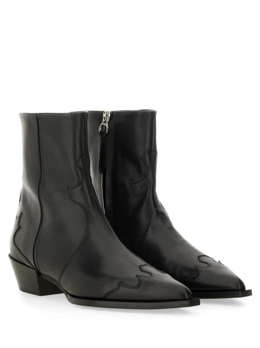 Aeydē Pointed Toe Western-Inspired Black Leather Boots