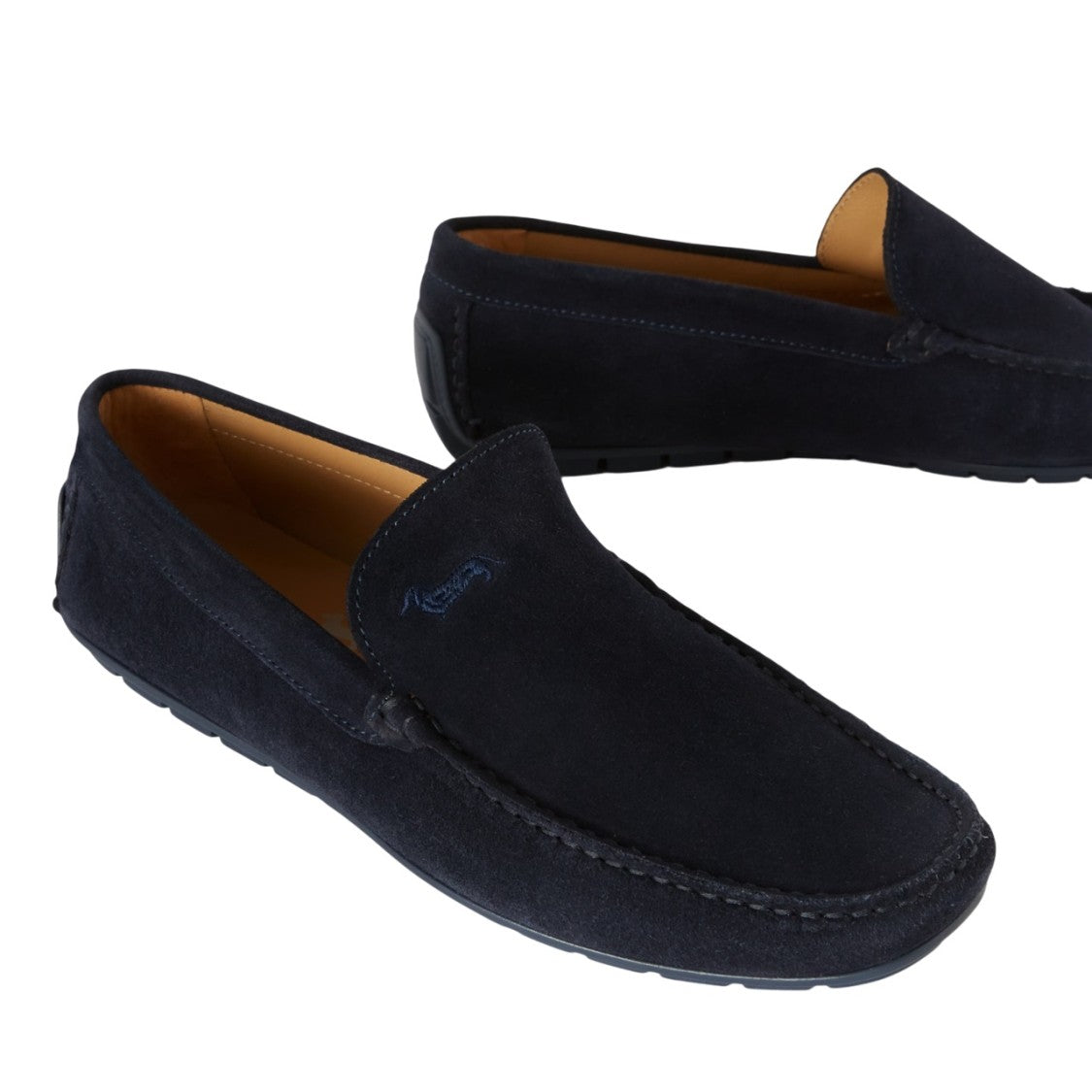 Harmont & Blaine Blue Suede Moccasins With Rubber-Studded Sole