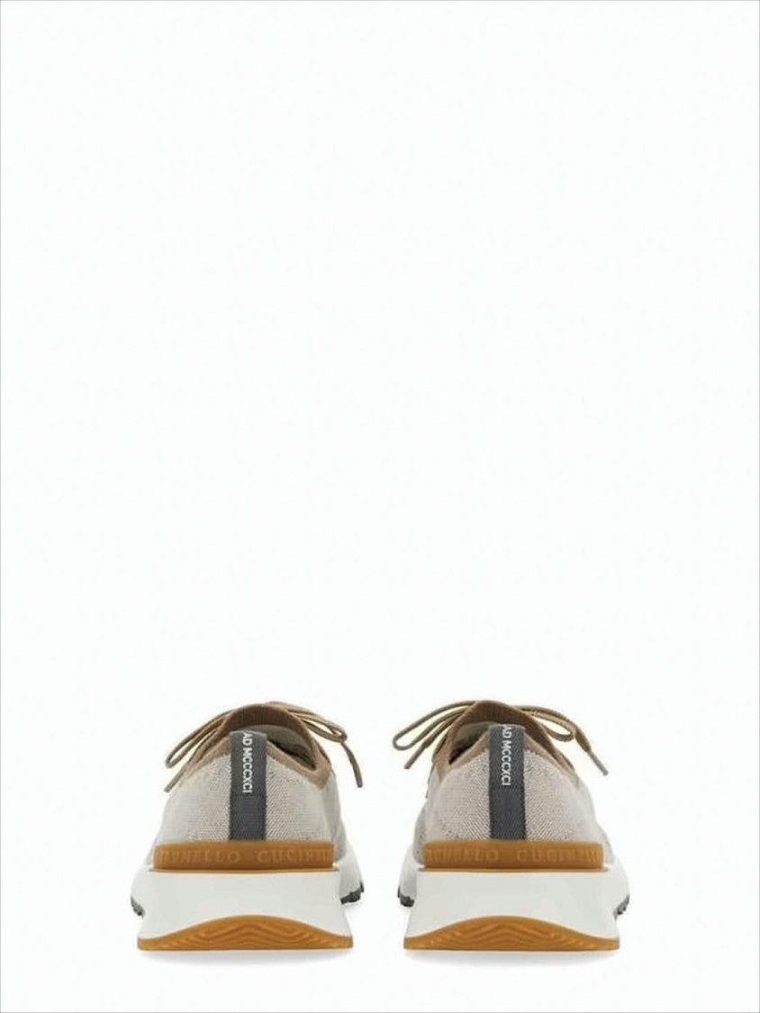 Brunello Cucinelli Textured Knit Sneakers With Mustard Accent