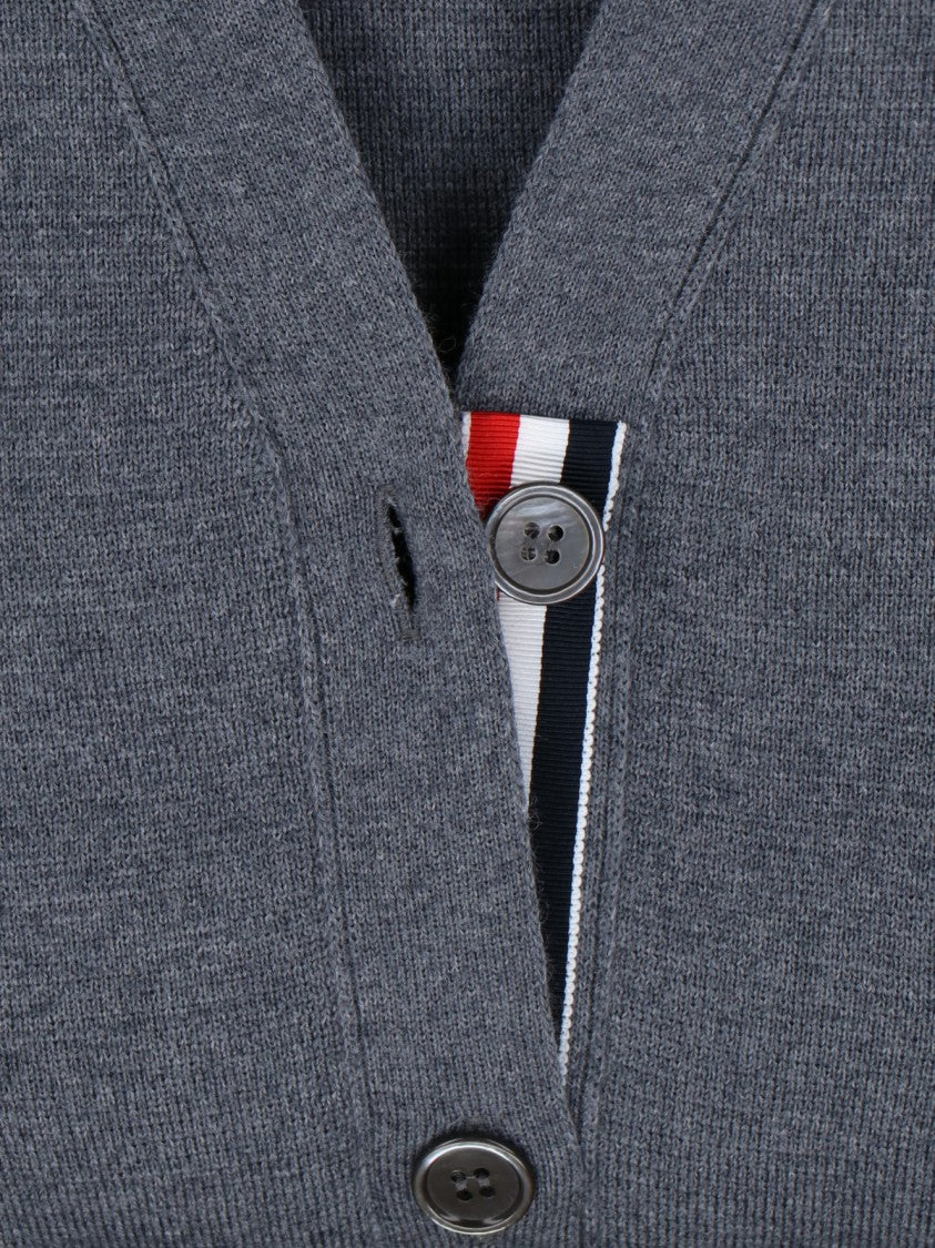 Thom Browne V-Neck Grey Virgin Wool Cardigan