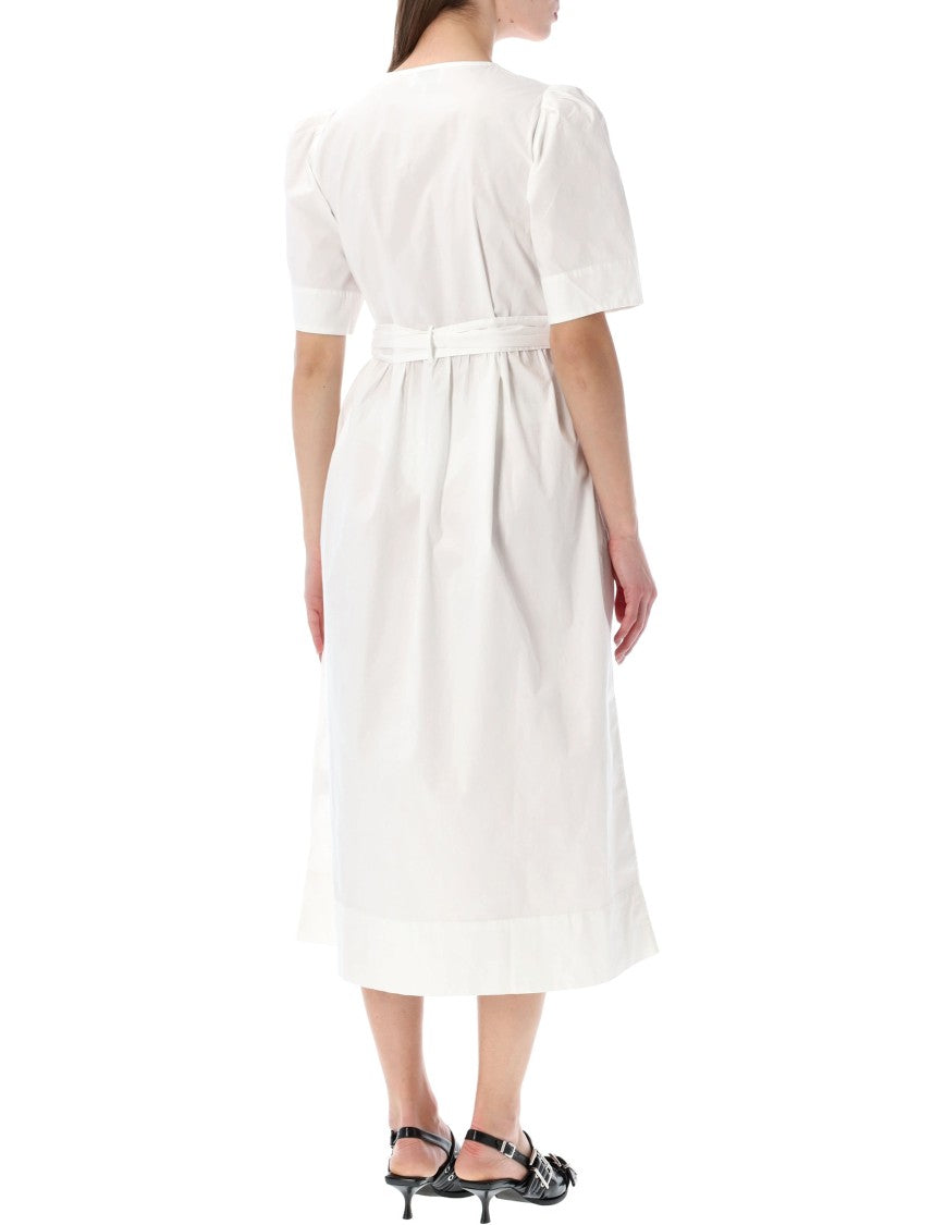 Ganni Triple Bows Popeline Cotton Midi Dress