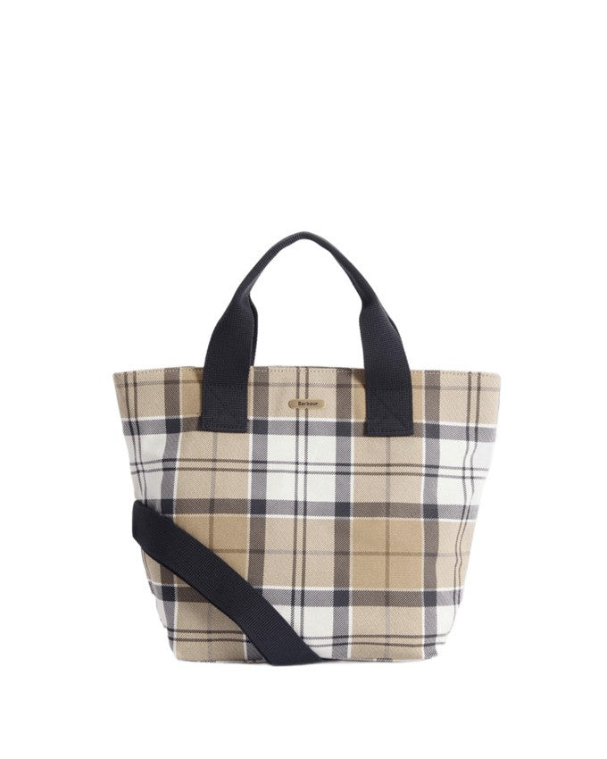 Barbour Rosewood Tartan Tote Bag With Matte Gold Tag