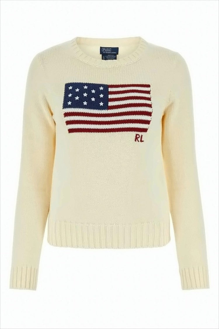 Polo Ralph Lauren Knit Sweater With Classic American Flag Design And Rl Embroidery