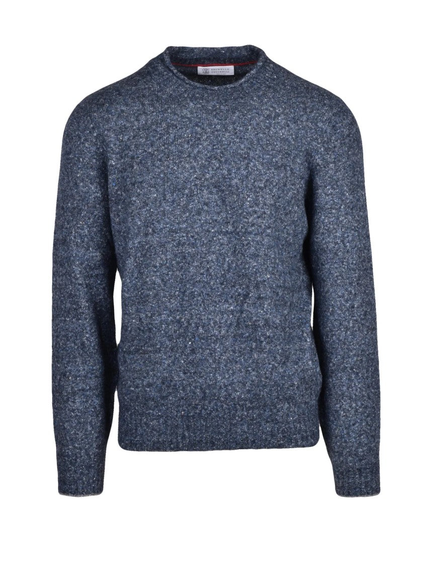 Brunello Cucinelli Blue Bound Neck Alpaca-Blend Sweater
