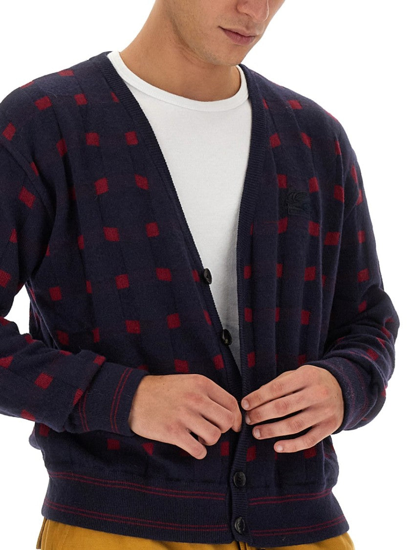 Etro Checkered Pattern V-Neck Cardigan