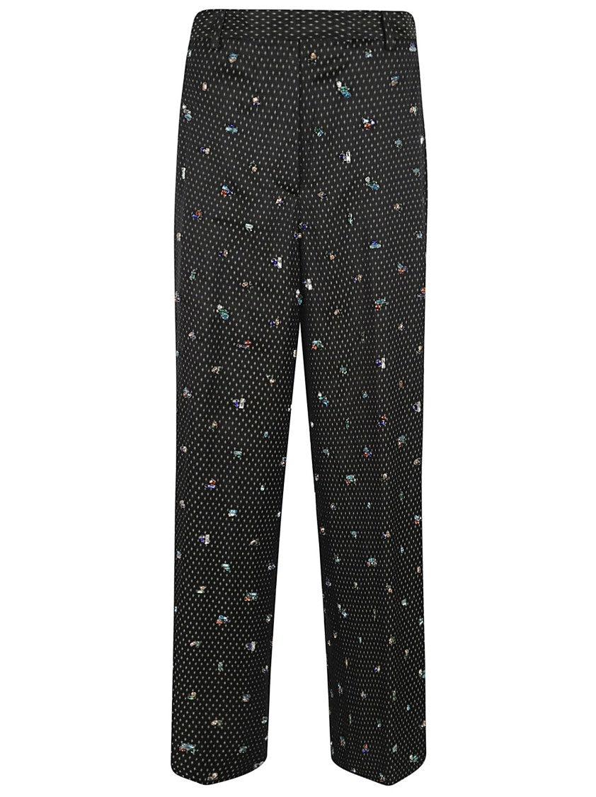 Dries Van Noten High-Rise Wide-Leg Trousers With Multicolor Strass Embellishments
