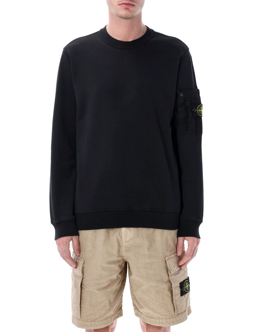 Stone Island Black Crewneck Sweatshirt With Technical Pocket
