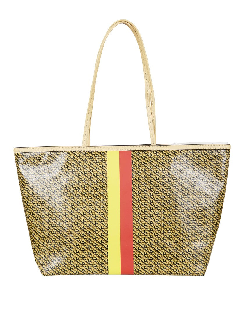 Tory Burch Yellowish-Brown Racer Cotton-Blend Tote Bag