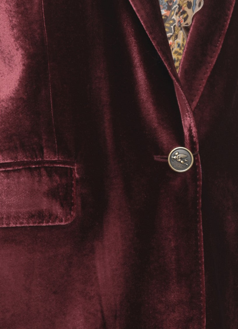 Etro Bordeaux Pegaso Buttons Velvet Blazer