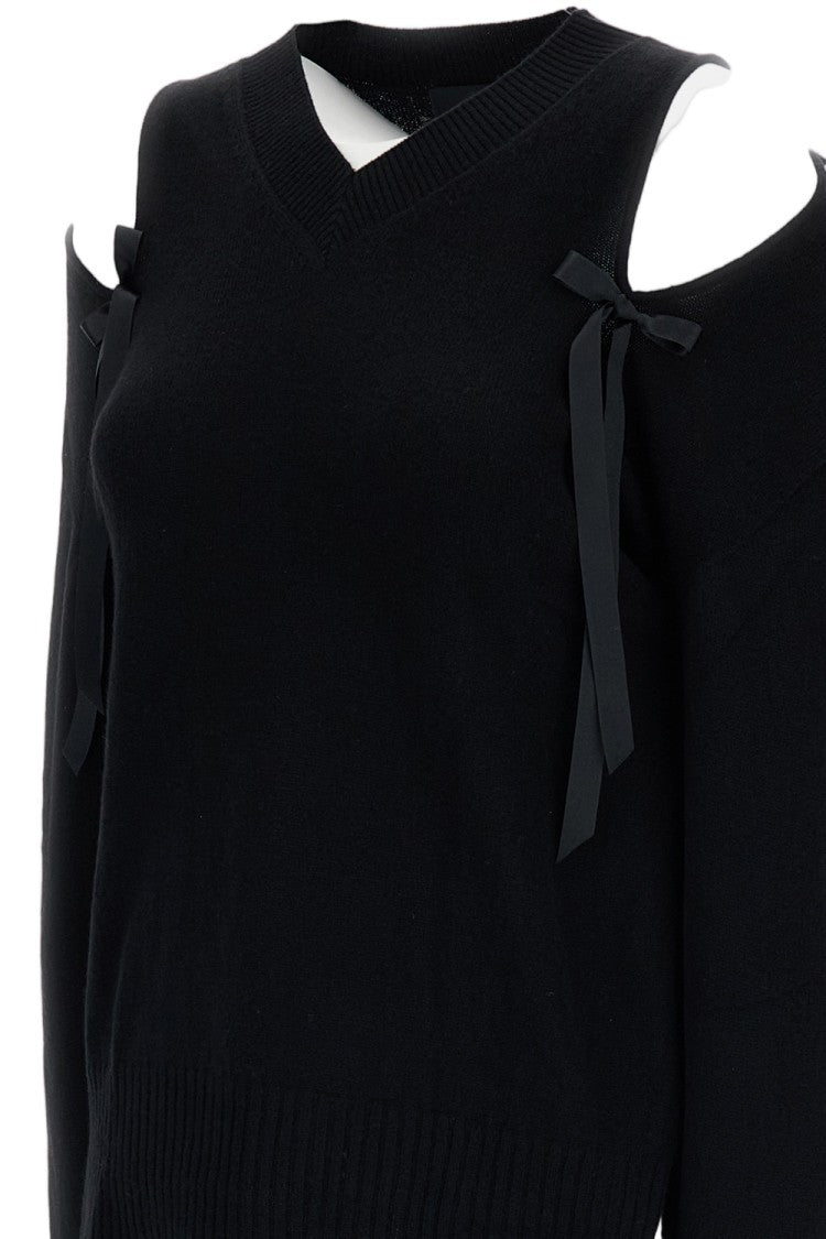 Simone Rocha Cashmere V-Neck Jumper With Satin Bow Accents