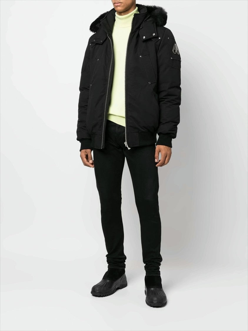 Moose Knuckles Black Padded Bomber Jacket With Fur-Trimmed Hood