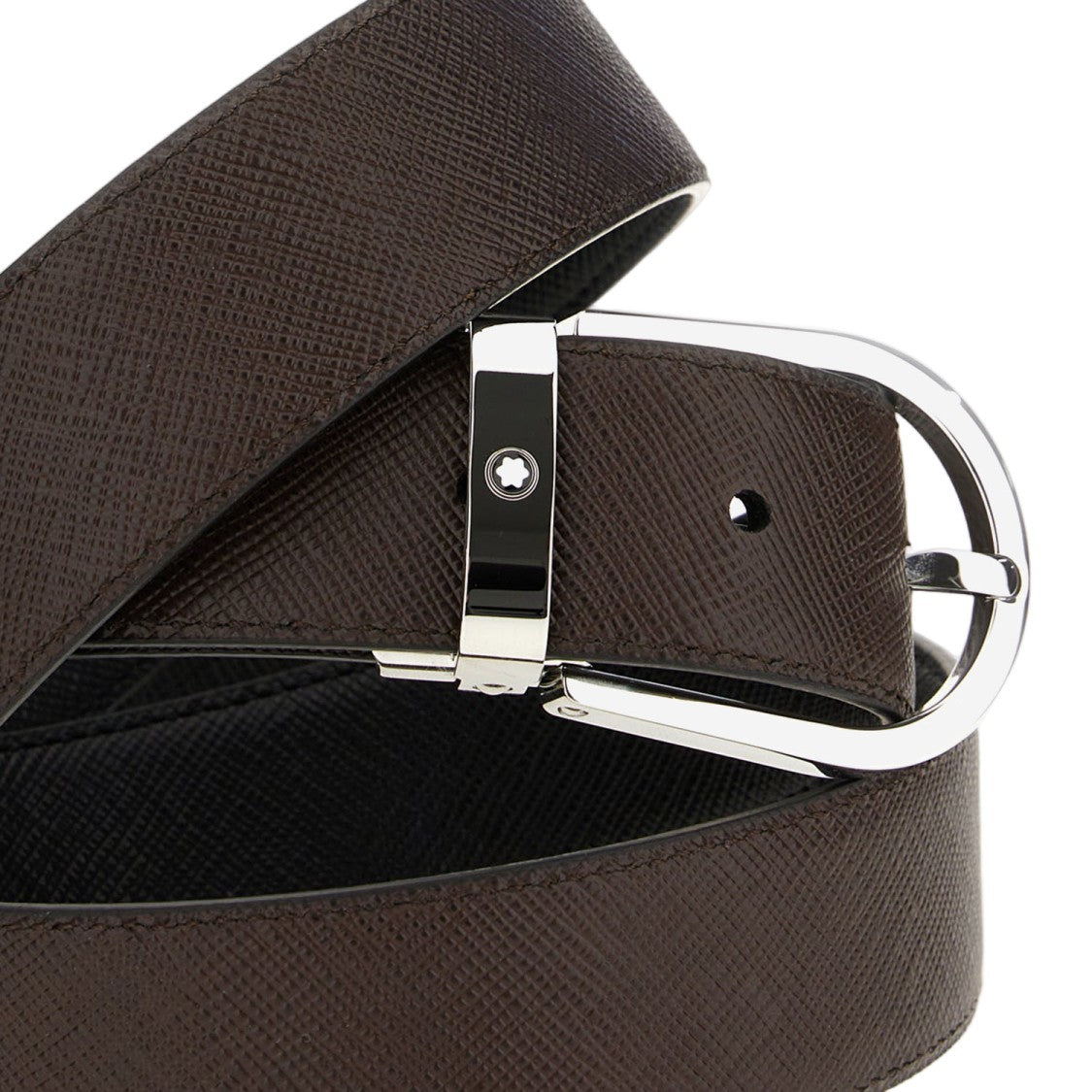 Montblanc Two-Tone Reversible Leather Belt With Polished Silver Buckle