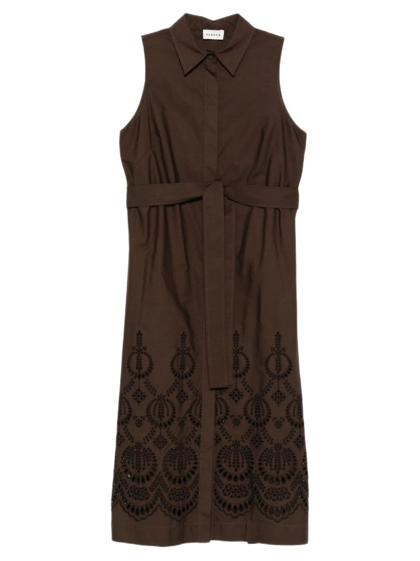 Parosh Sleeveless Shirt Dress With Intricate Embroidery And Concealed Placket