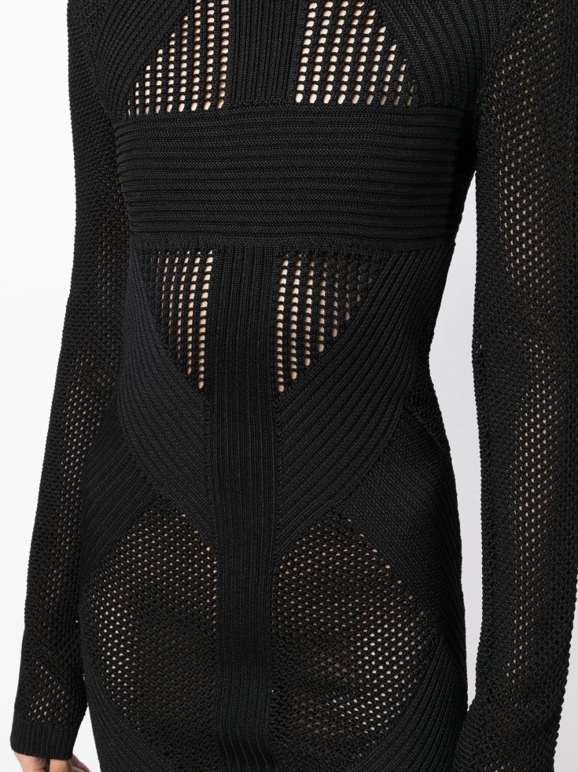 Balmain Perforated-Knit Detail Dress