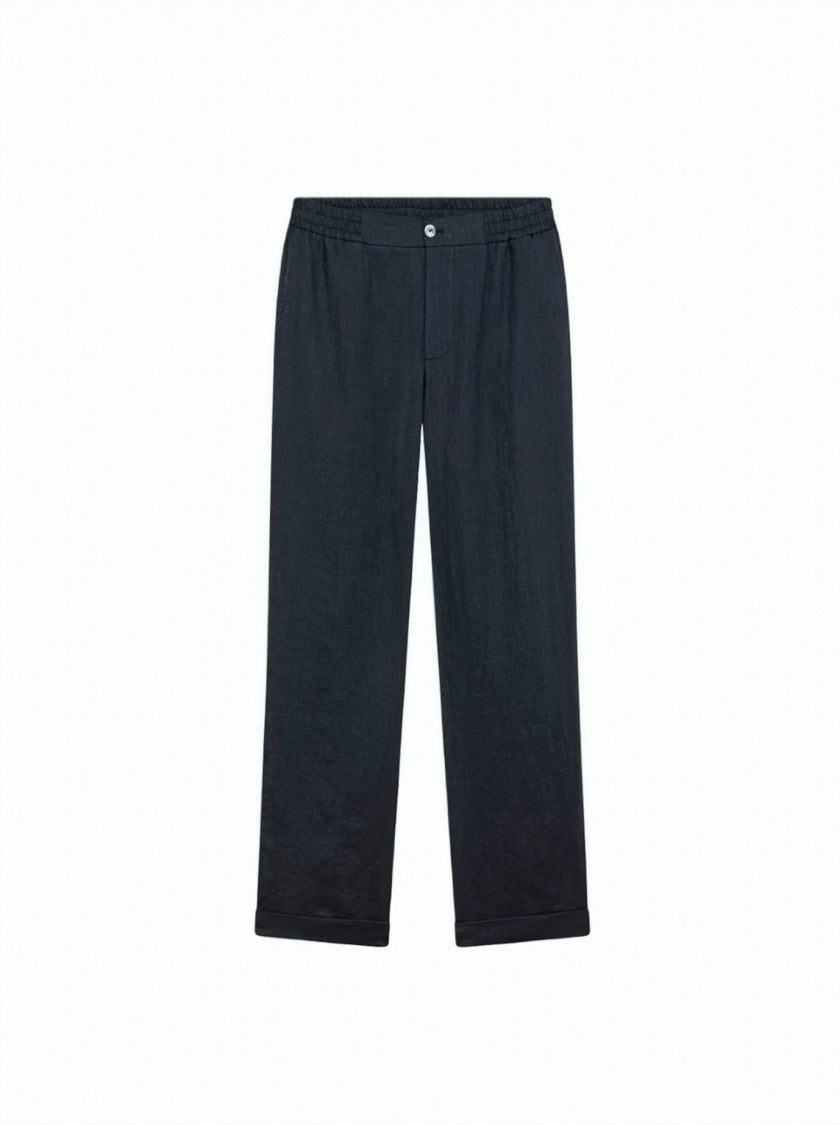 Alpha Studio Linen Elastic Waistband Relaxed Straight-Leg Pants