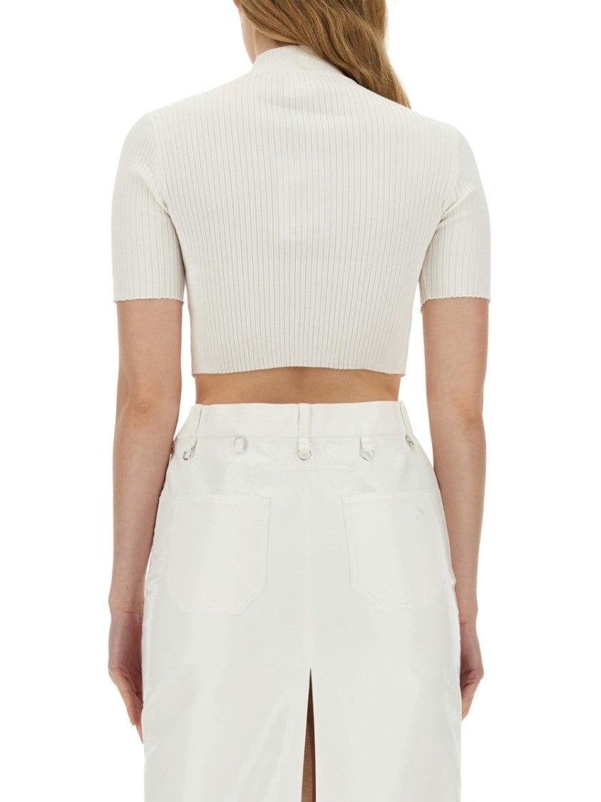 Courrèges Ribbed Fitted White Crop Top