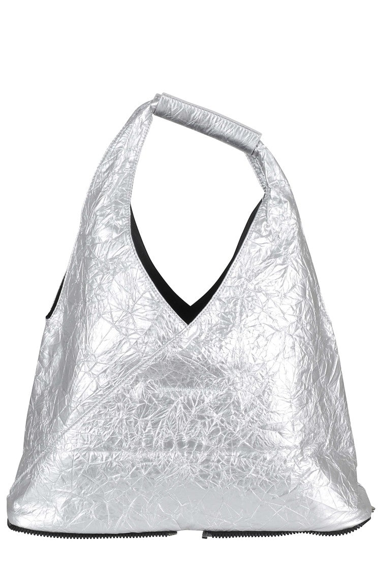 Mm6 By Maison Margiela Silver Japanese Zip Around Crumpled Polyurethane Shoulder Bag