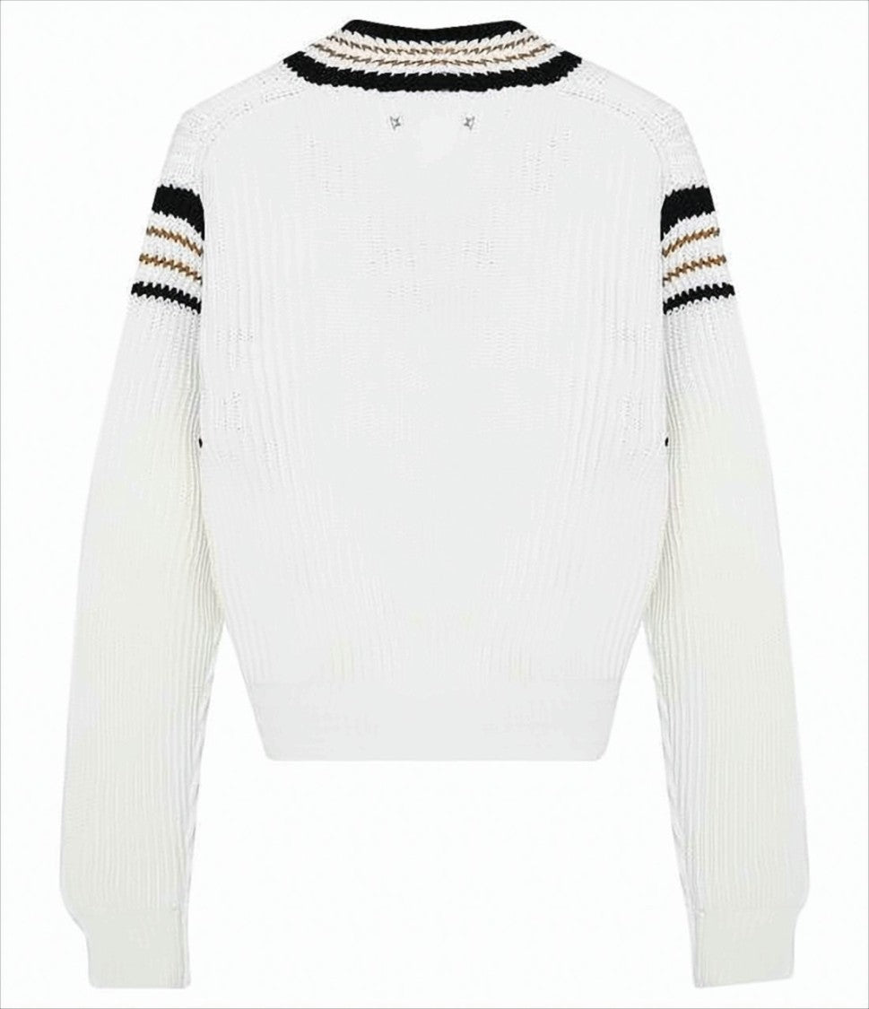 Golden Goose Ribbed Knit Sweater With V-Neckline And Striped Accents