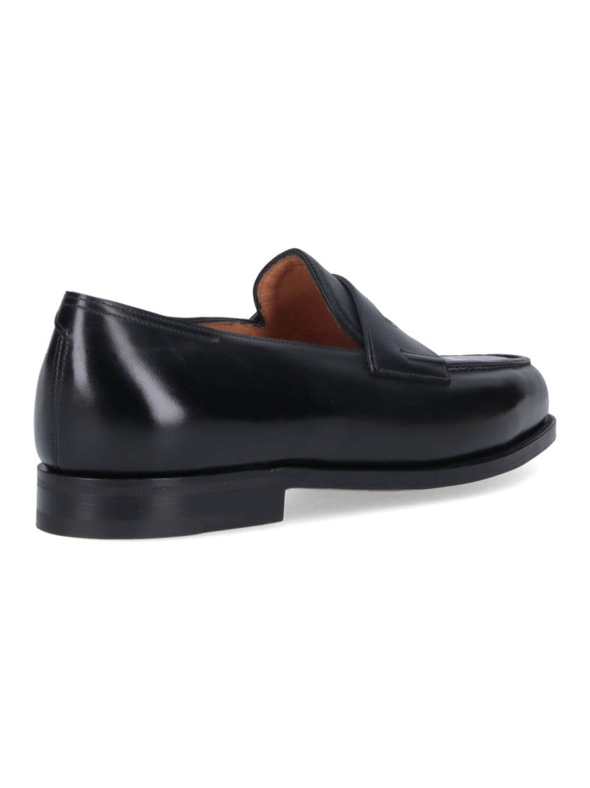 John Lobb Black Leather Slip-On Loafers With Cut-Out Detail
