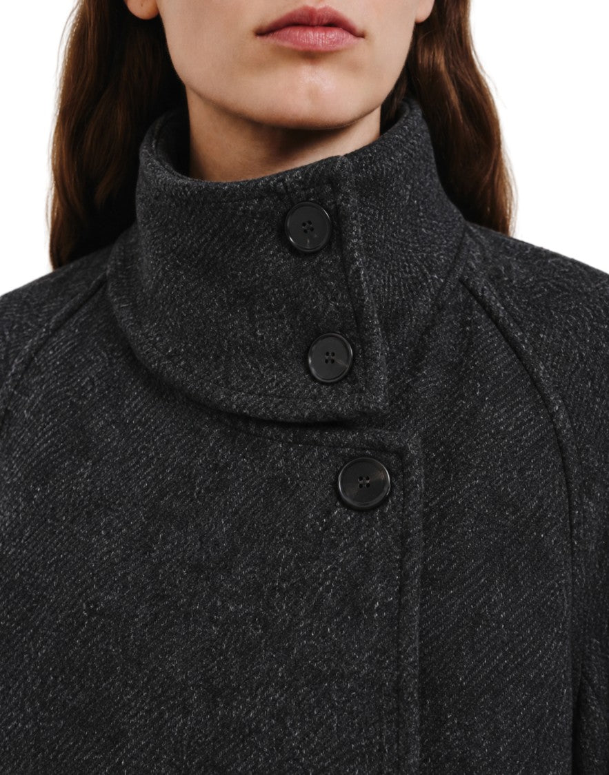 Pomandère Turtleneck Virgin Wool-Blend Asymmetric Trench Coat