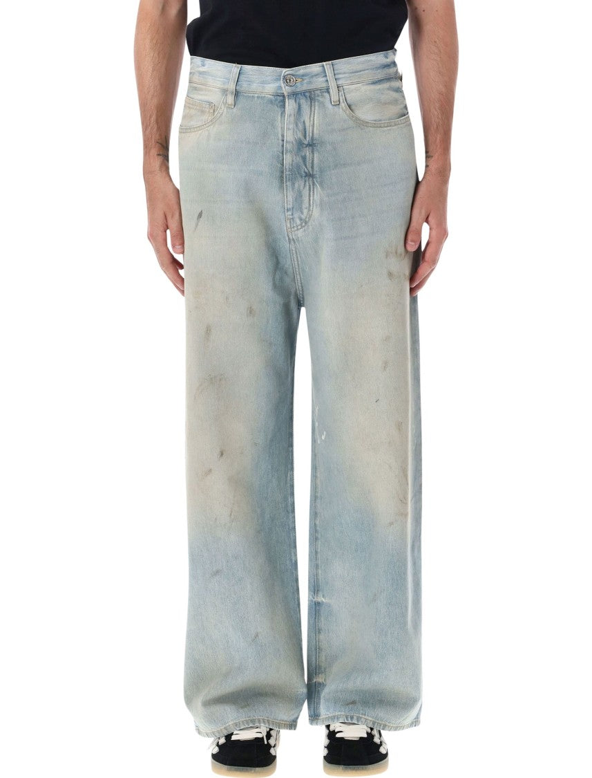 Amiri Hand-Aged Distressed Light Blue Baggy Jeans