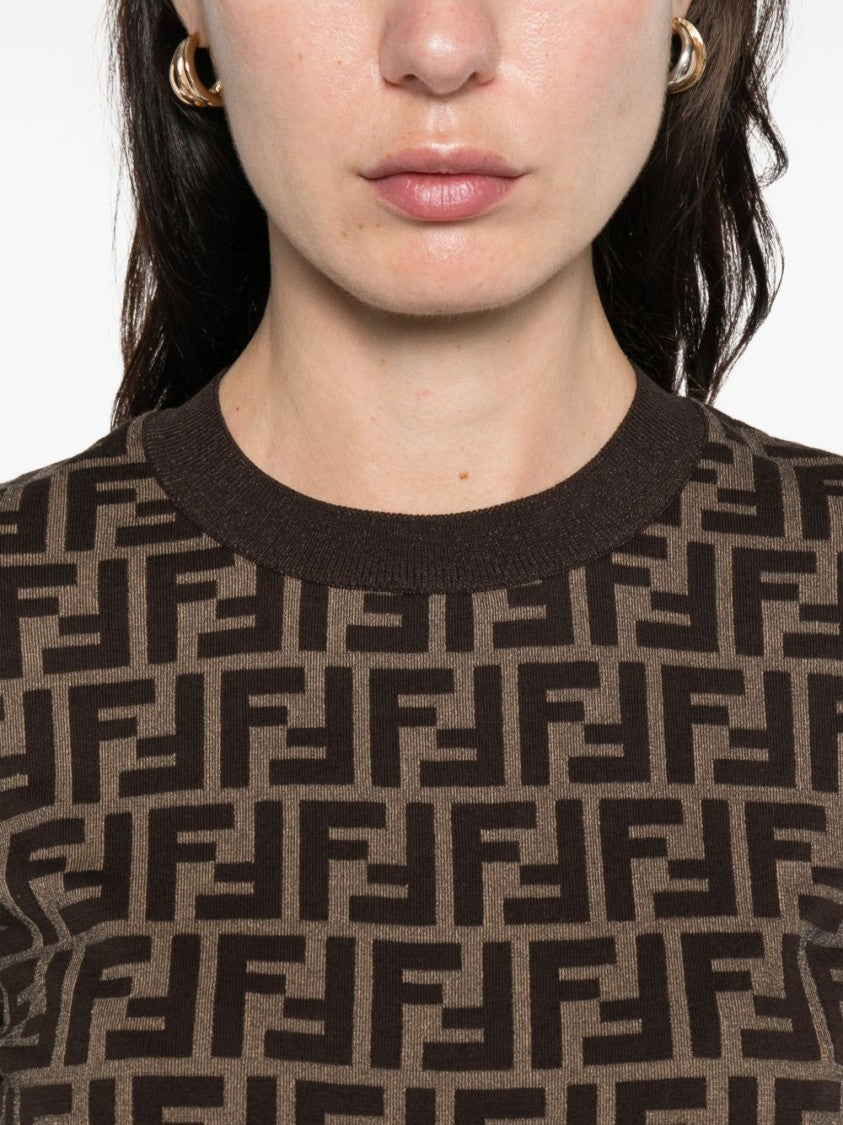 Fendi Multicolor Geometric Pattern Crew Neck Sweater
