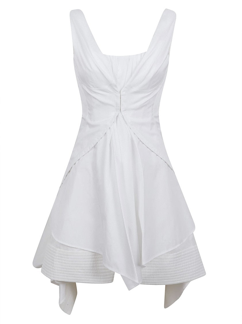 Alexander Mcqueen Asymmetrical Pleated Mini Dress In Striped Cotton Poplin