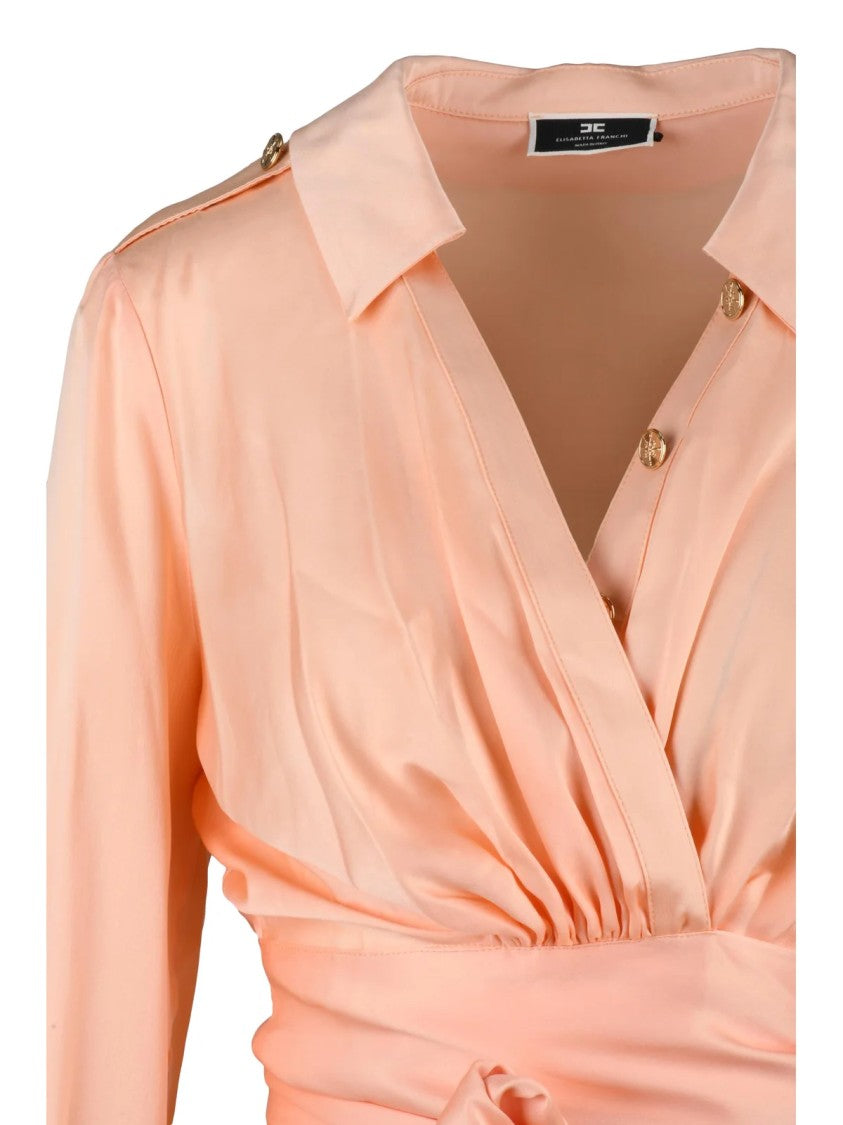 Elisabetta Franchi Pink Silk Women Cropped Wrap Shirt