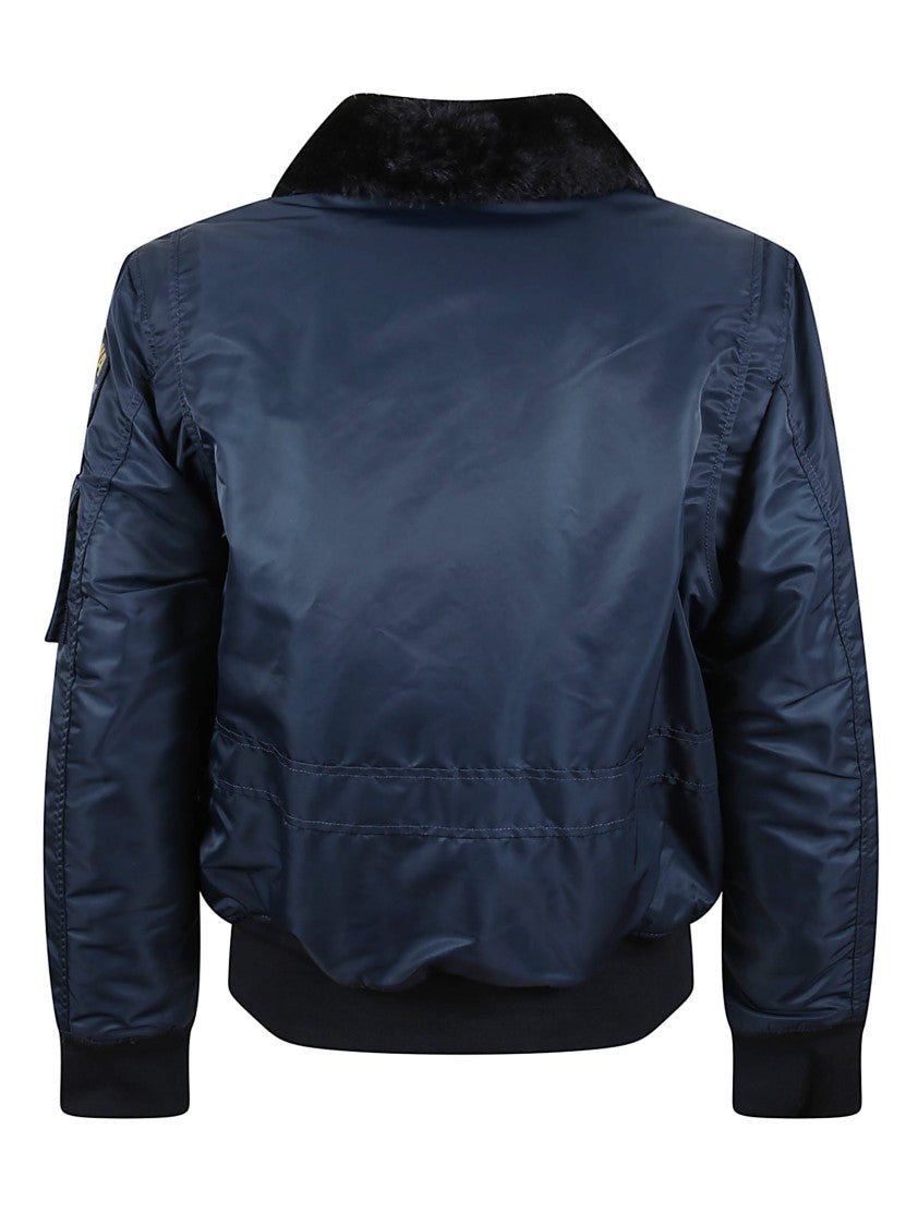 Schott Navy Padded Jacket With Removable Faux Fur Collar And Iconic Patches