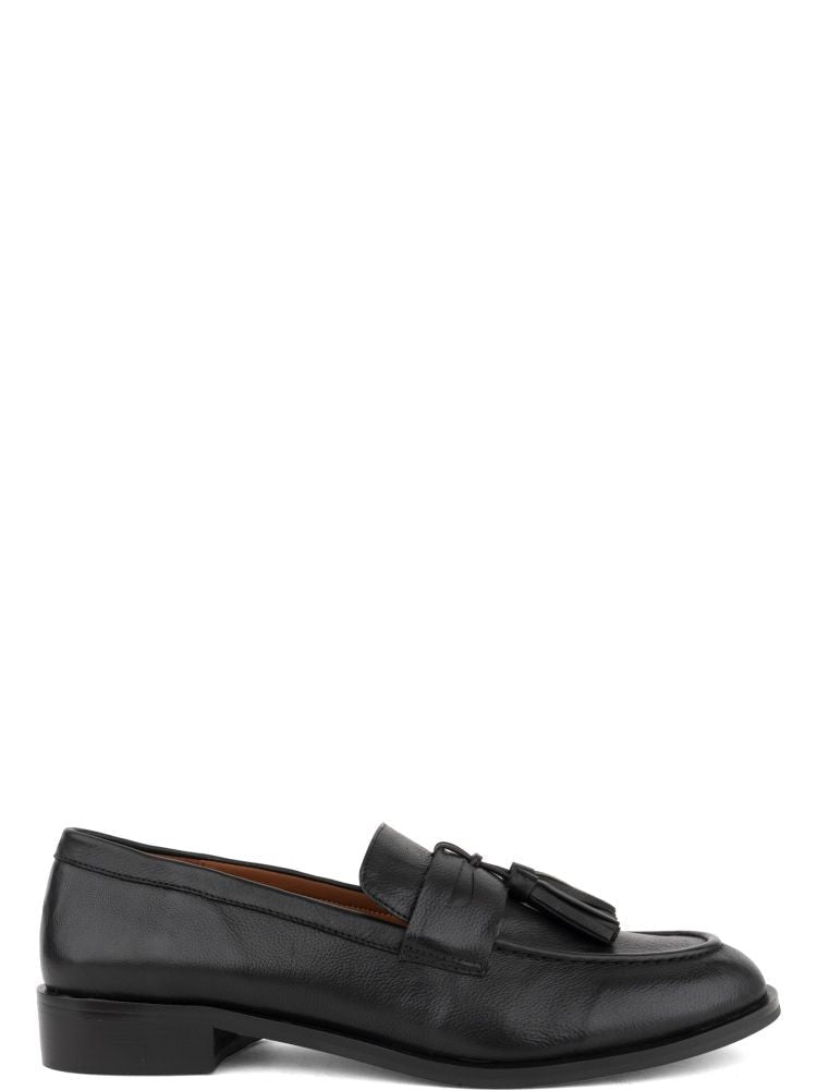 Adrianna Feretti Black Tassel-Detail Polished Leather Loafers