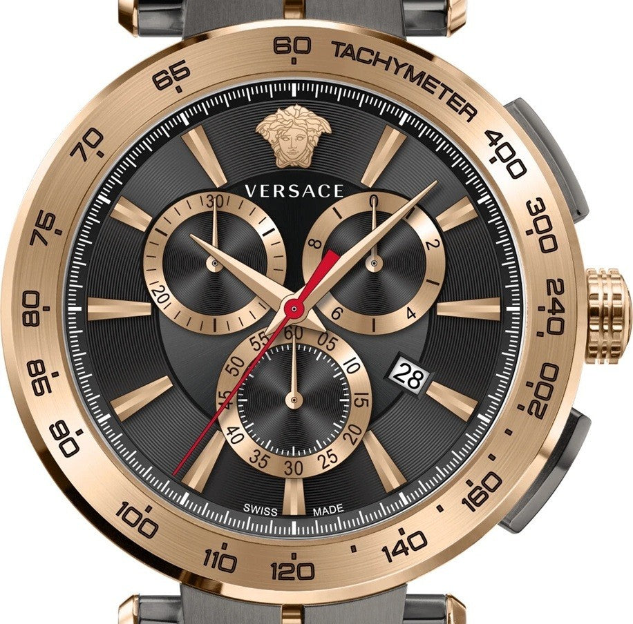 Versace Aion Chronograph Watch With Black Dial And Gold-Tone Accents