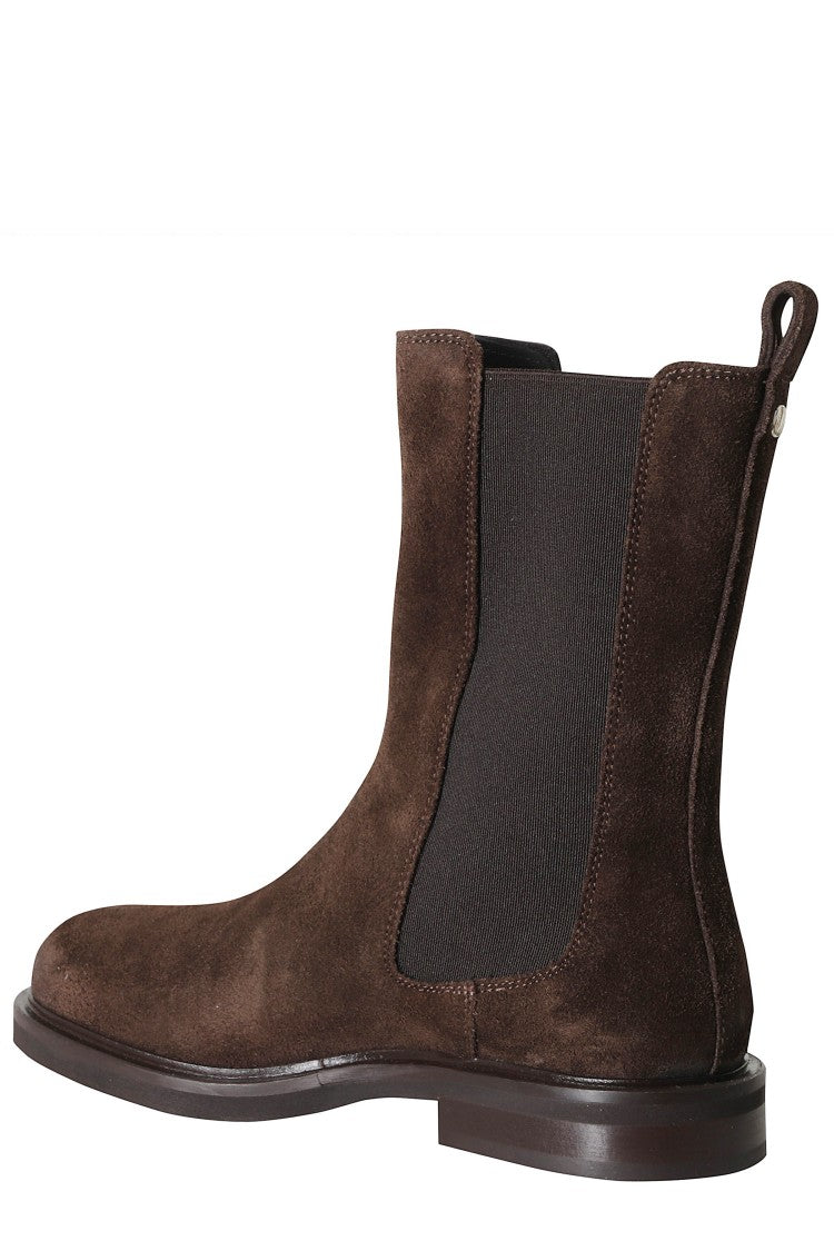 Poeve Dark Brown Suede Ankle Boots With Elastic Side Panels