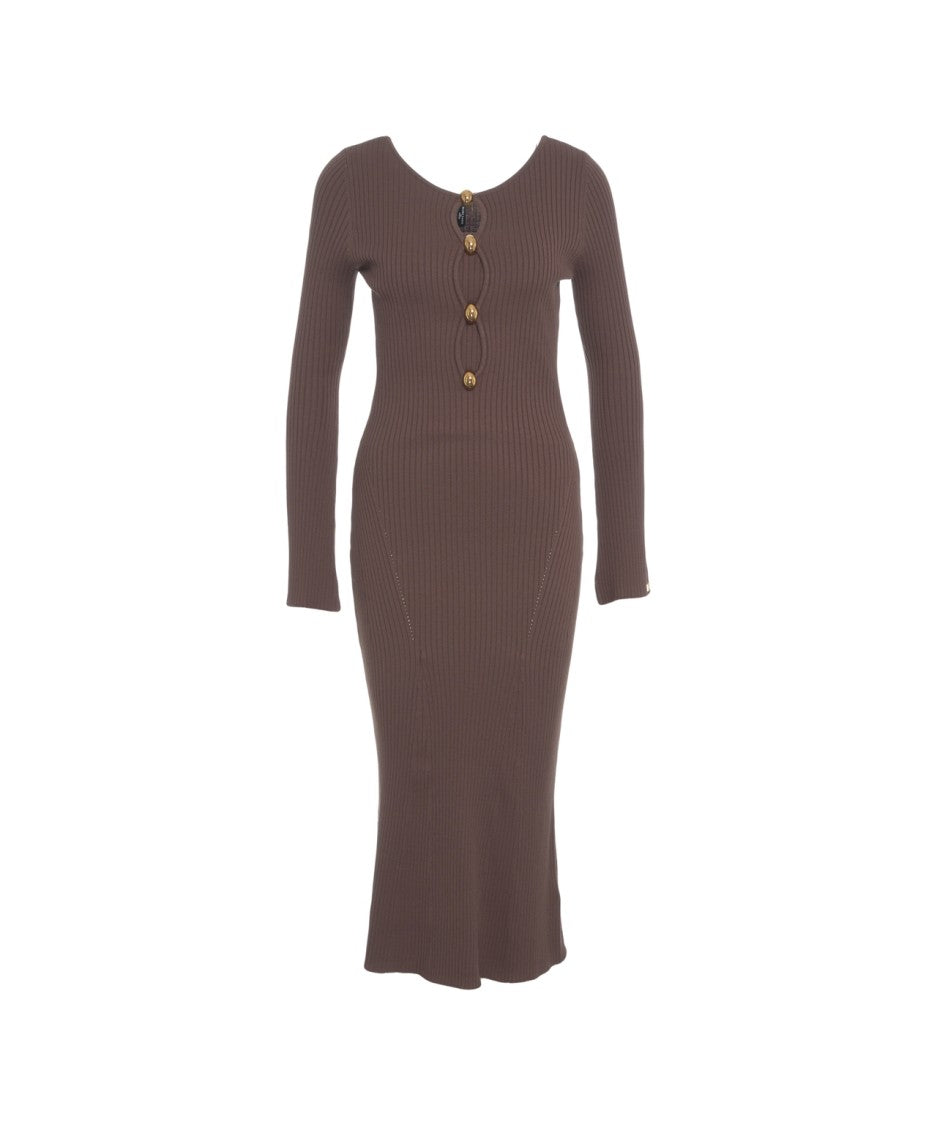 Guess By Marciano Maxi Dress In Fitted Ribbed Knit With Gold Buttons