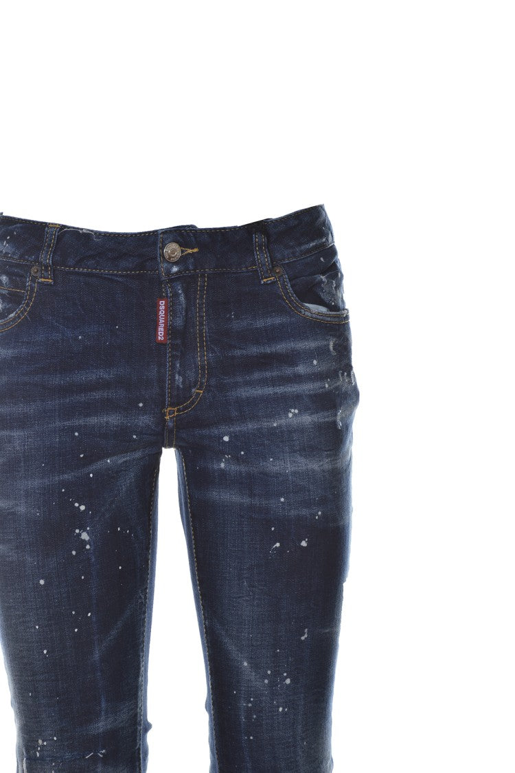 Dsquared2 Dark Blue Cotton Bell Bottom Crop Jeans