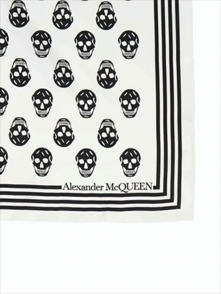 Alexander Mcqueen Rectangular Silk Scarf With Repeating Skull Motifs