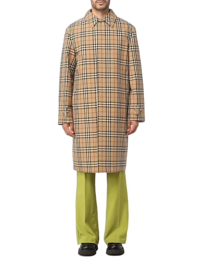 Burberry Beige Check Pattern Mid-Length Burberry Coat