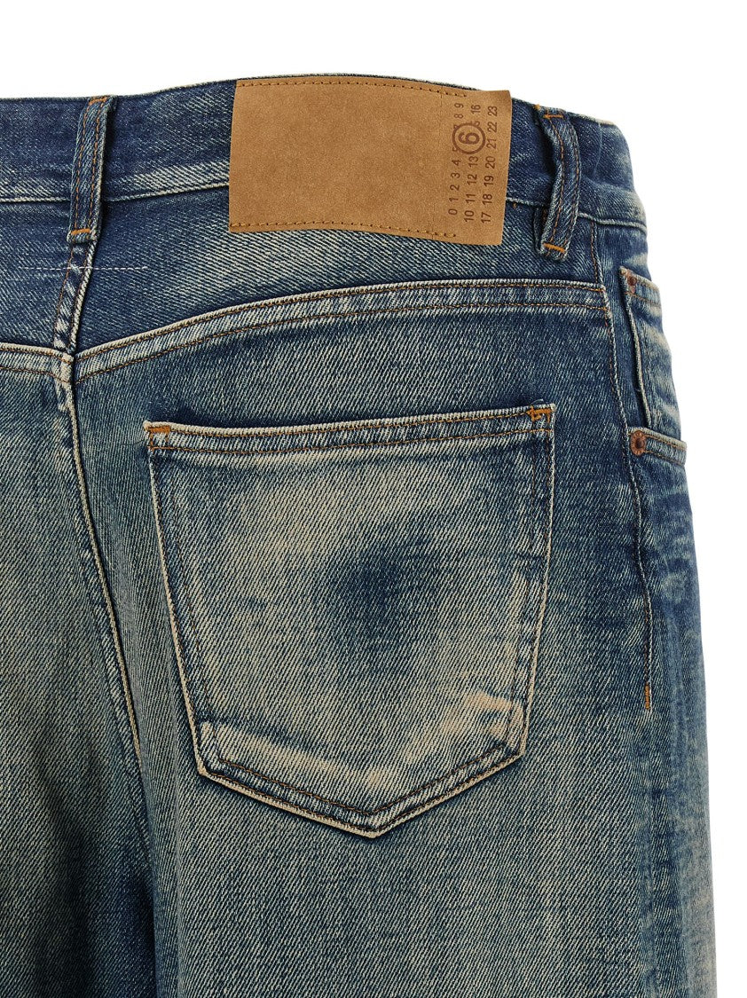 Mm6 By Maison Margiela Stone-Washed Delavé Cotton Wide Leg Jeans
