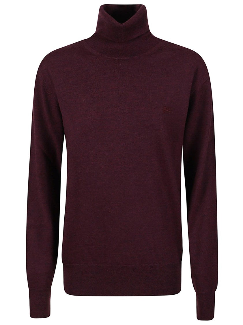 Etro Burgundy Turtleneck Sweater With Embroidered Logo