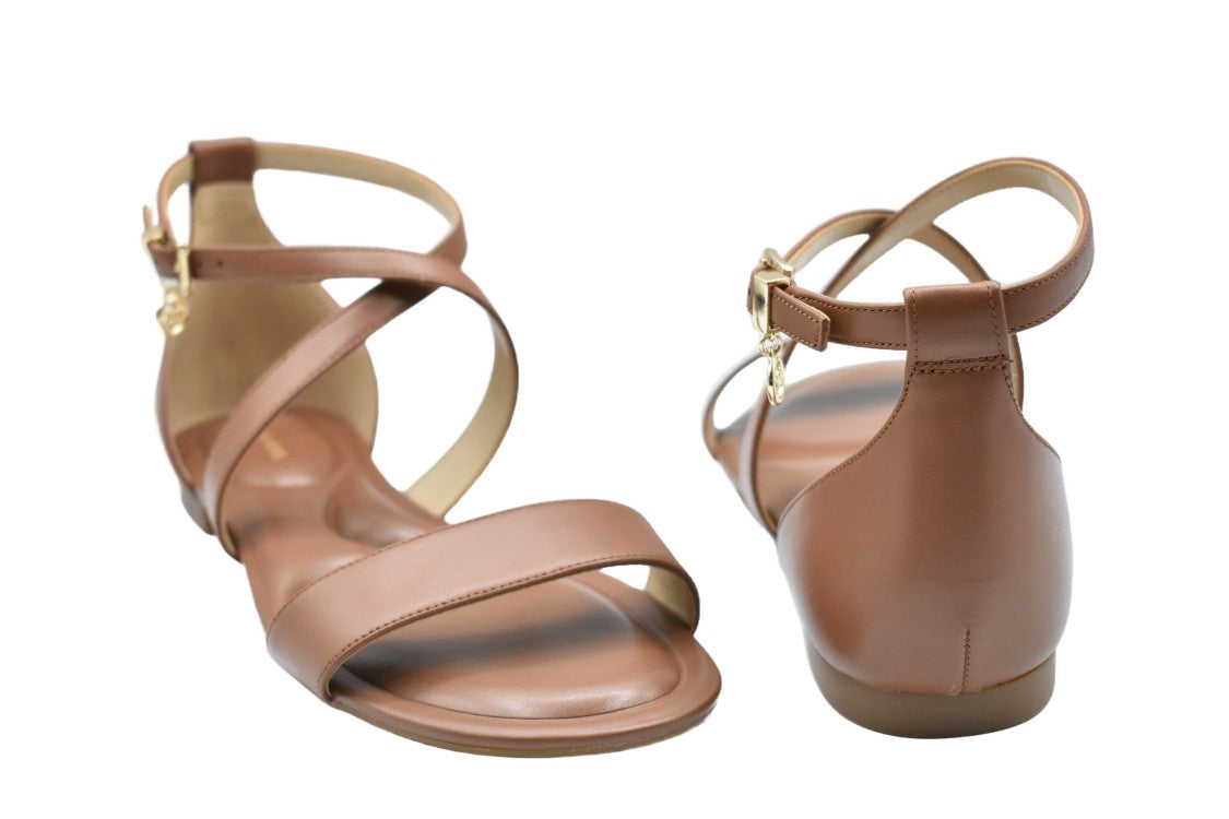 Michael Kors Brown Leather Sandals With Crossed Straps