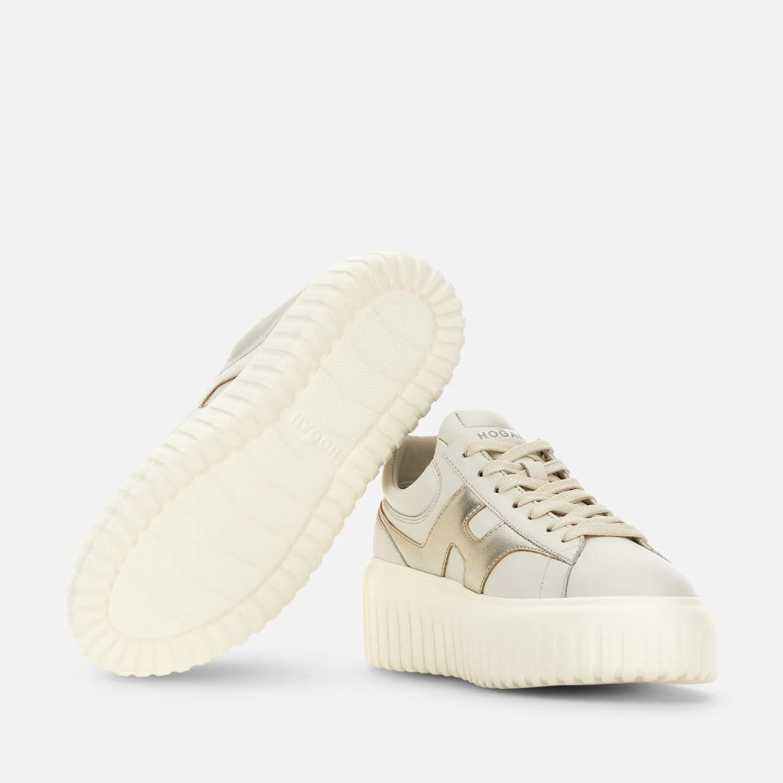 Hogan H-Stripes Lace-Up Sneakers In Sheepskin And Calfskin