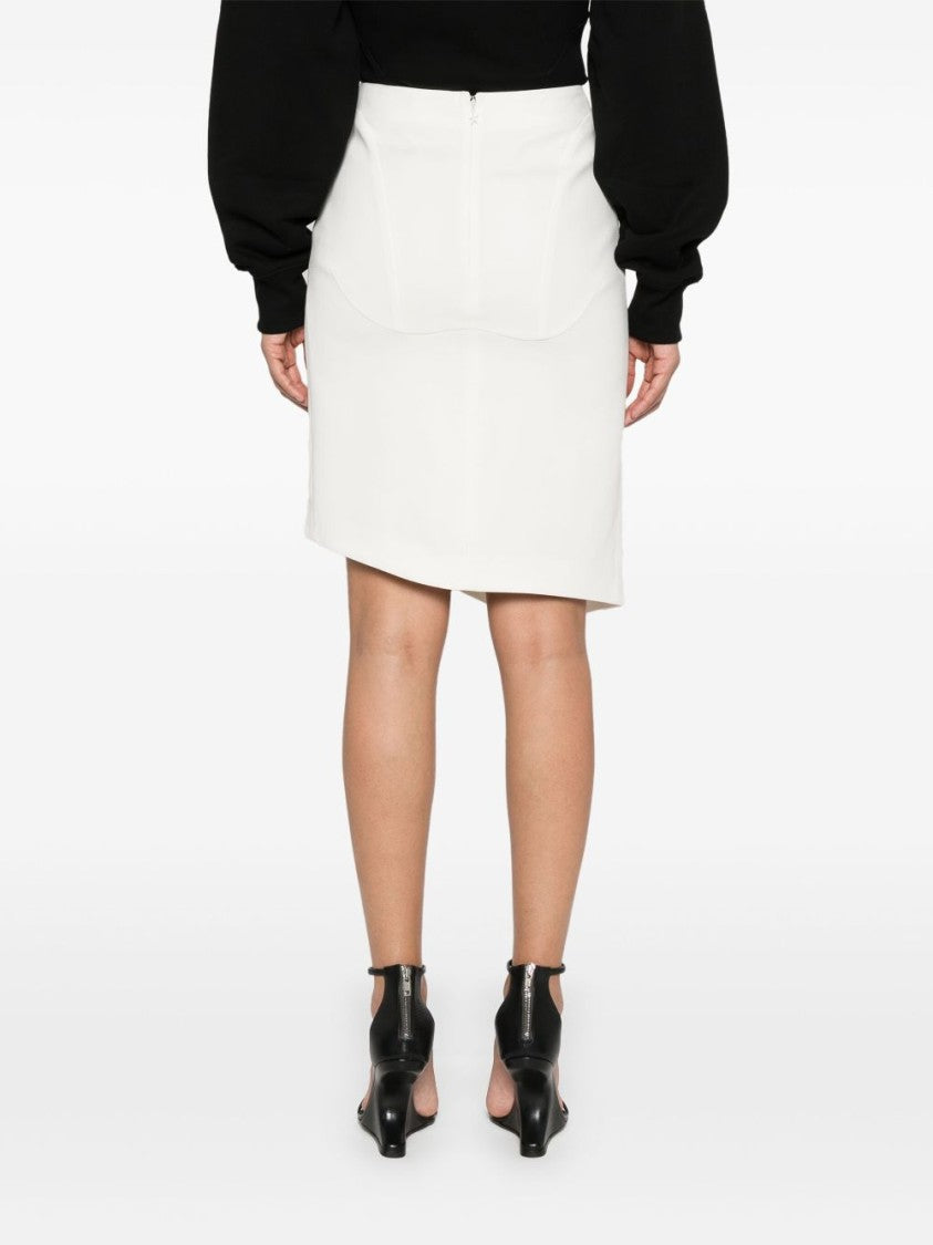Mugler Asymmetric Ecru Midi Skirt