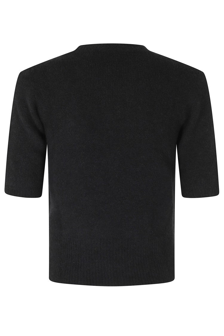 Roberto Collina Black Cashmere-Silk Crewneck Short-Sleeve Sweater
