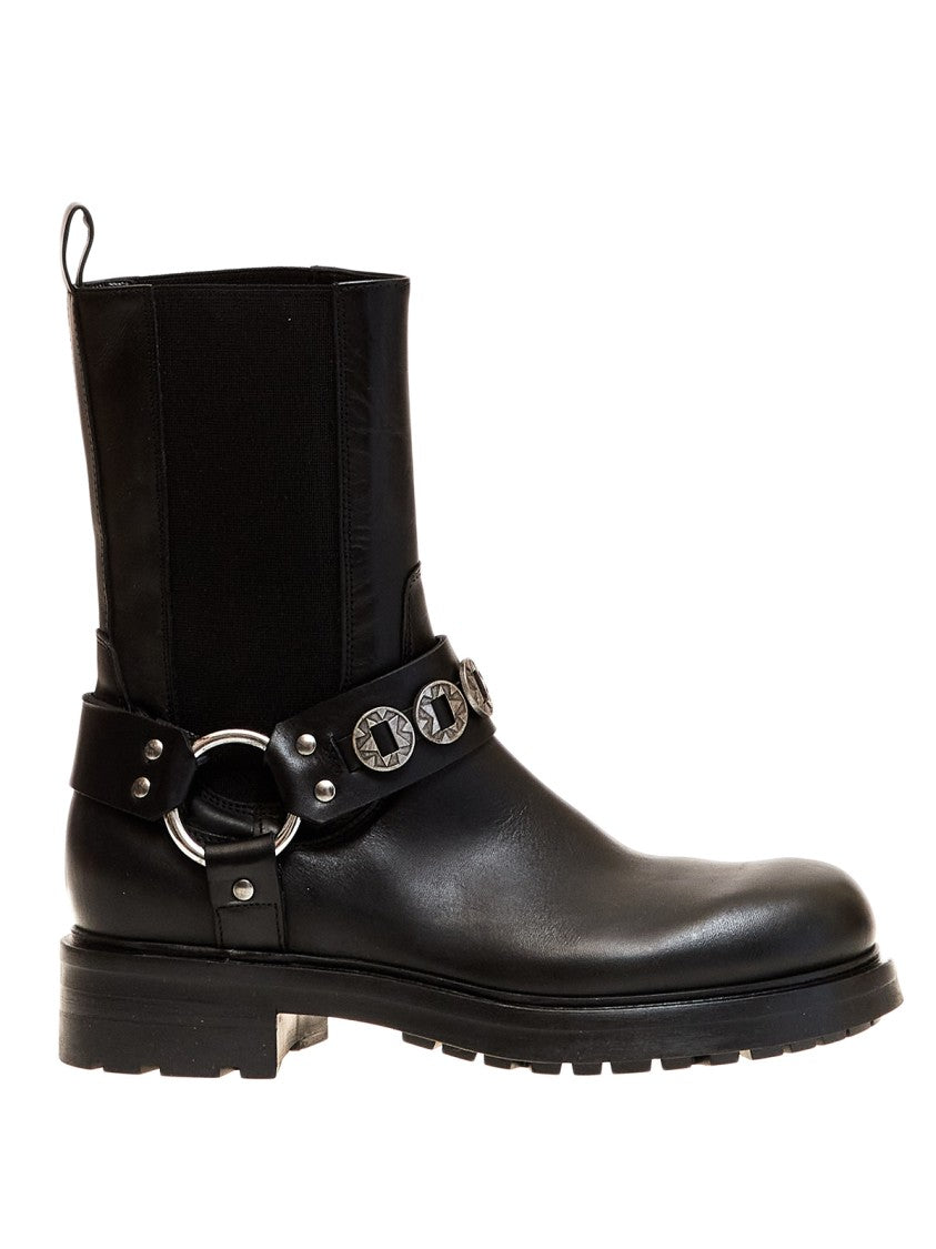 Elena Iachi Black Leather Biker Boots