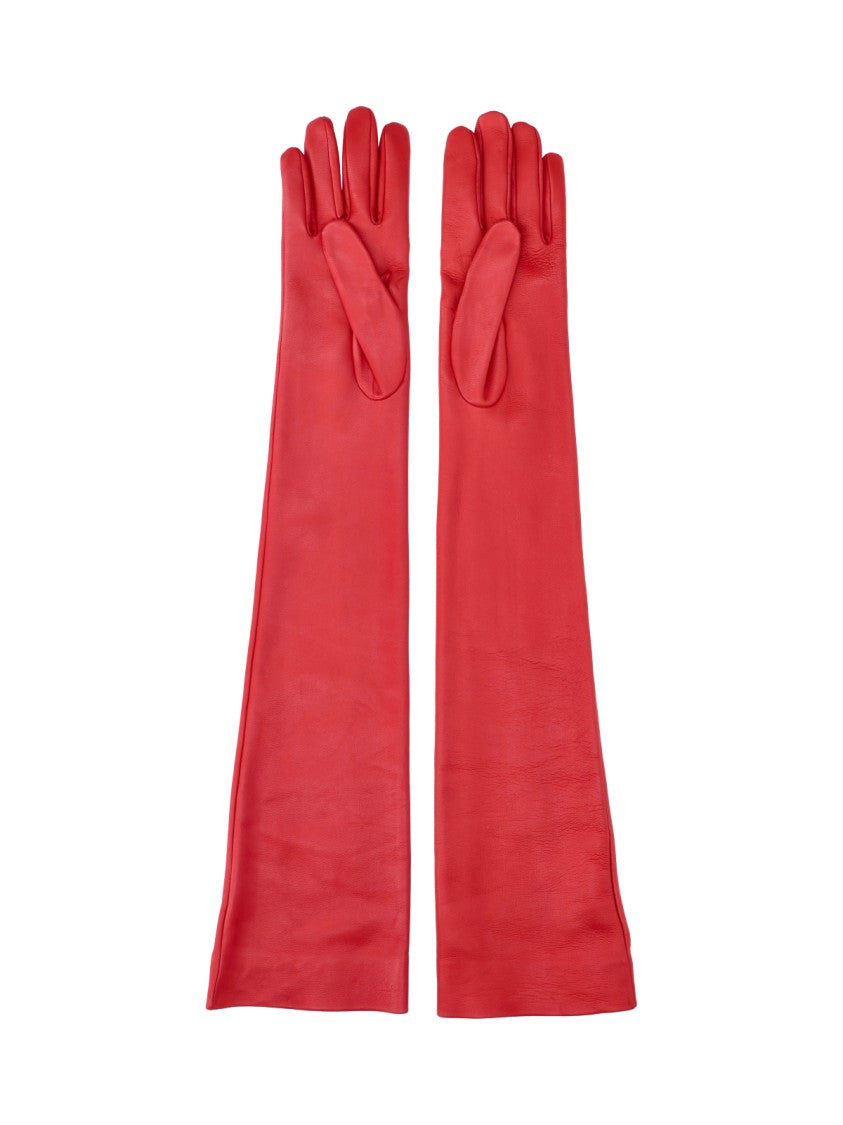 Balenciaga Red Fitted Lambskin Leather Gloves