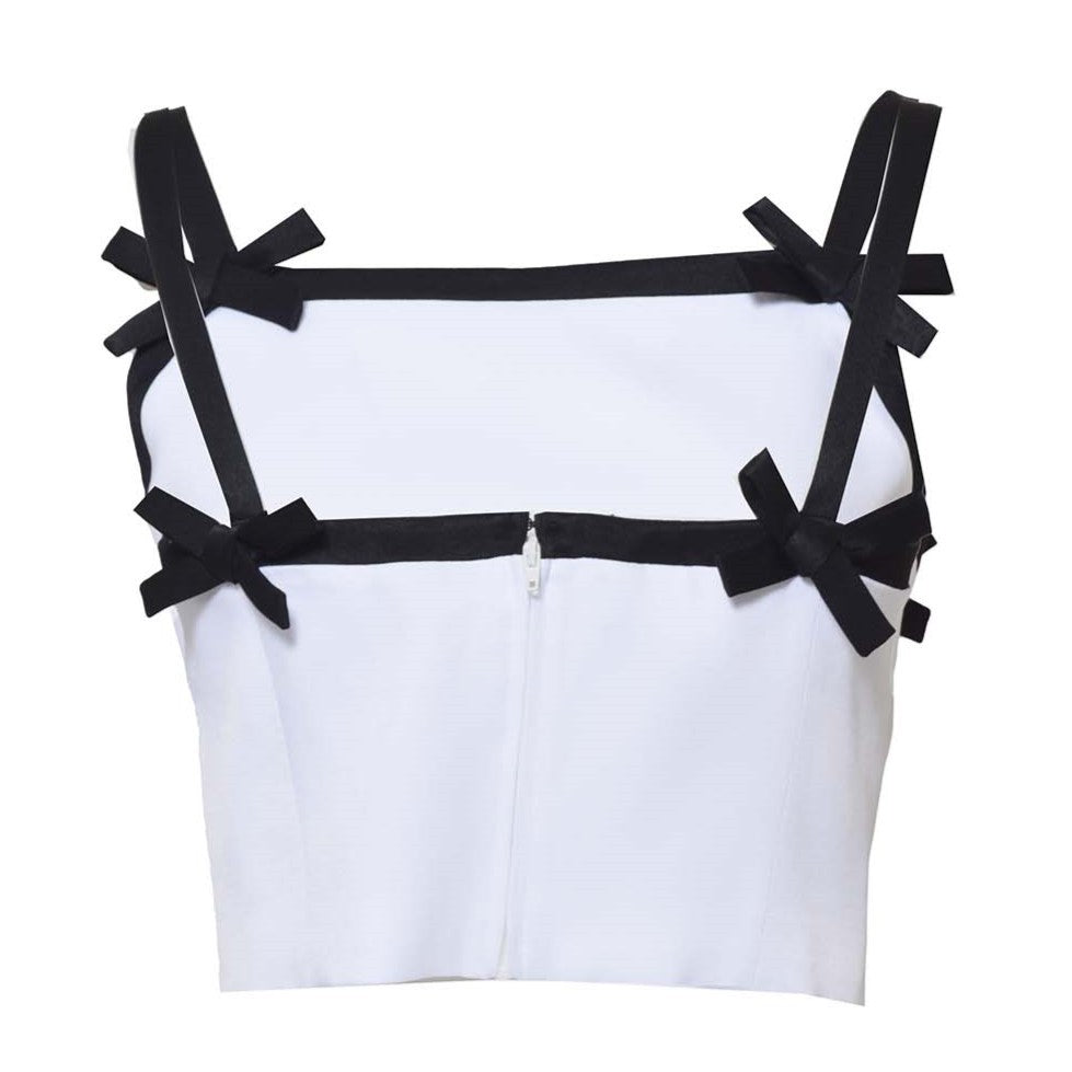 Msgm White Viscose Cropped Top With Bows