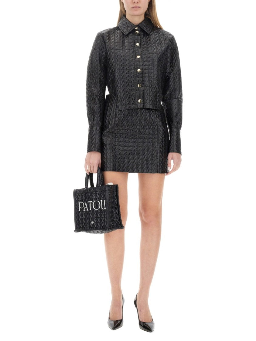 Patou Cropped Black Jacket With Textured Pattern