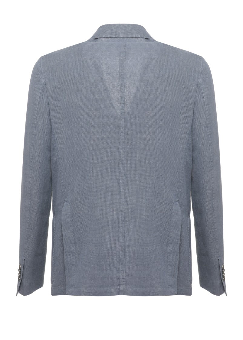 Lubiam Blue Peak Lapel Cotton Blazer